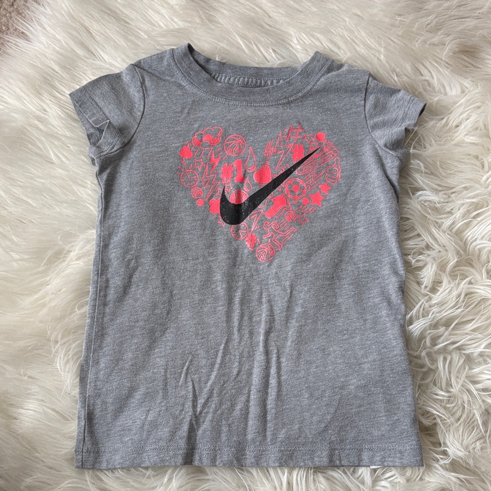 Nike Kids Gray Tee with Pink Heart Design